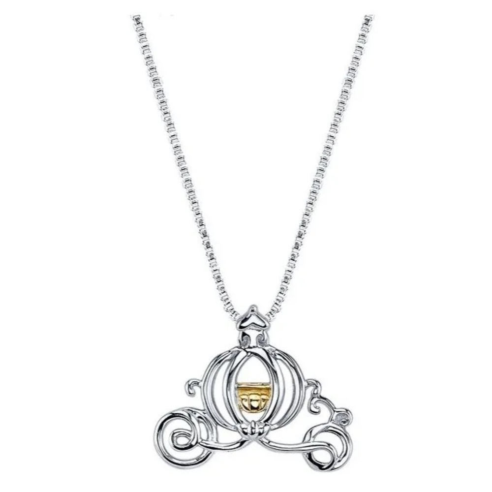 DISNEY CINDERELLA CARRIAGE STERLING SILVER NECKLACE 10k PUMPKIN YELLOW GOLD